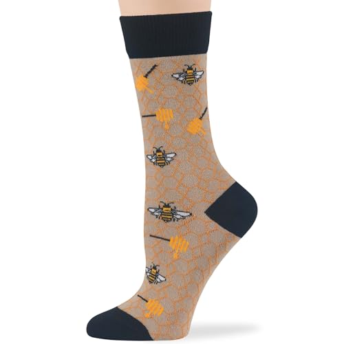 7BIGSTARS Women Cotton Crew Socks, Patterned 4 Pack, M 5-9 - L 8-12 - color: 11 - Black, Beige, Light Beige, Orange (A50), size: 5-9