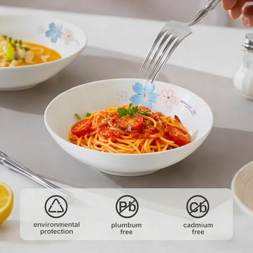 Ceramic Pasta Salad Bowl, 8 inches, 18 Oz, Set of 4 - color: Blue Pink Cherry Blossoms, size: Colorful Ceramic Bowls-18 oz (4 pack)