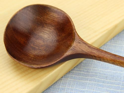Long Soup Spoons, 11In Korean Style Natural Wood Long Handle Round Spoons - size: 11 inches