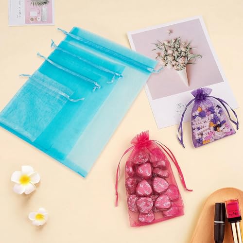 Crweety 50PCS Blue Organza Bags 3x4 Inch, Small Mesh Gift Bags Sheer Pouches for Wedding Baby Shower Party Favors, Small Mesh Bags Drawstring for Candy Sachet Treats Jewelry Halloween Gifts - color: Lake Blue