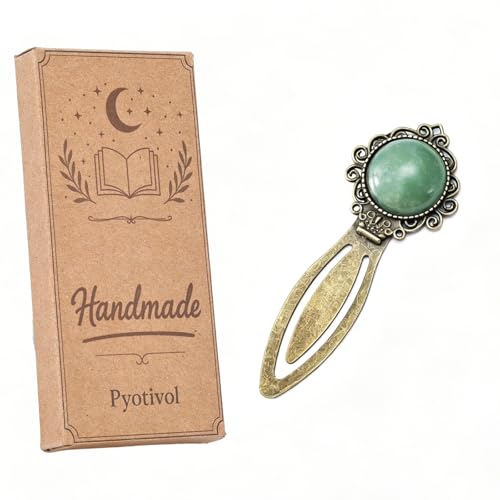 1Pcs Vintage Green Aventurine Bookmark with Natural Crystal Stone - Fantasy Brass Metal Green Jade Bookmarks for Reading Women, Men, Book Lovers, Girls and Teachers Book Marks(Green Jade) - color: Green Jade