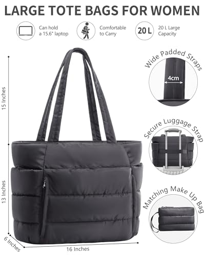 Bagstellar Puffer Tote Bag for Women, Lightweight Puffy Travel Gym Work Bag - color: Charcoal Grey