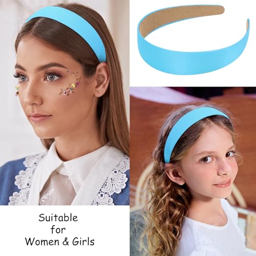 Wecoe 10 Pack Satin 1.3 Inch Wide Light Blue Headbands for Women & Girls - Non-Slip Fashion Hair Accessories for DIY Holiday Costume, Diademas Coreanas Para Mujer - color: Light Blue