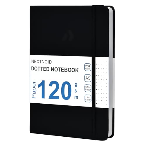 Nextnoid Hardcover Dotted Journal Notebook - 120 GSM Thick Paper, Medium A5-256 Pages - Perfect For Handwriting, Diagrams, Note-Taking and To-Do Lists (Dot, Black) - color: Black, style: Dotted 256 Pages