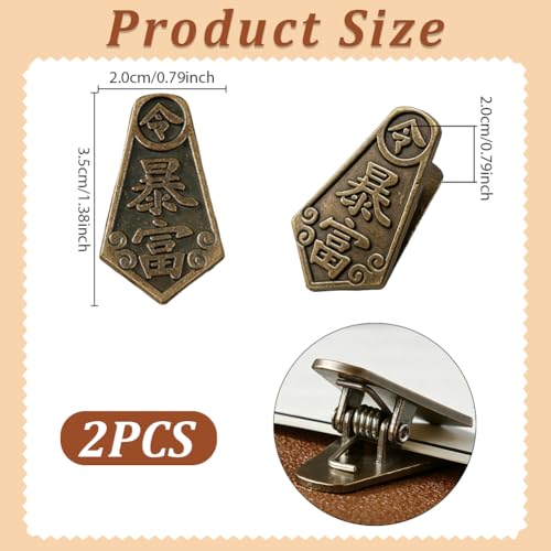 CRASPIRE 2Pcs Journal Notebook Clip Page Holder Clip Antique Bronze Vintage Chinese Rich Word Small Metal Decorative Bookmark for TN Travelers Journaling Reading Writing Document Planner Sketchbook - style: 2Pcs Chinese Words - Becoming Rich Suddenly