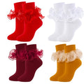 Big Ruffle Socks Women(Size 5-11) Turn Cuff Cotton Lace Frilly Socks - color: White,red,wine Red,yellow, size: 9-11