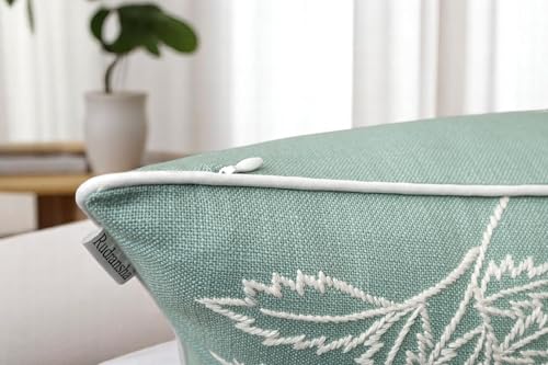 Rudransha Hand Embroidered Wildflower Throw Pillow Cover - 20x20 Inch Light Teal Cotton - Blooming - color: Blooming-light Teal, size: 20" x 20" (Pack of 1)