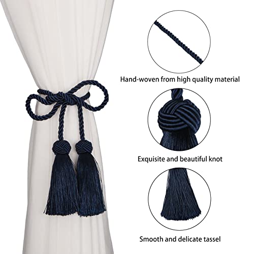 BEL AVENIR 2 Pack Handmade Rope Tassel Curtain Tiebacks - color: Navy, size: 2 Pack