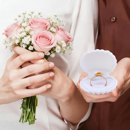 2Pcs Velvet Shell Jewelry Box White Shells Shaped Earring Ring Storage Case Showcase Display Organizers Decorative Holder Small Gifts Boxes for Necklace Pendants Accessories - color: White