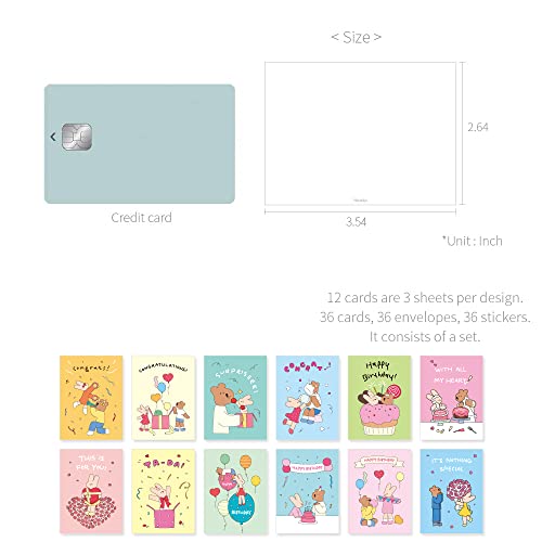 Monolike Day-by-day Card, Happy and Lucky Birthday - Mix 36 Mini Single cards, 36 envelopes, 36 stickers Package - color: Happy and Lucky Birthday