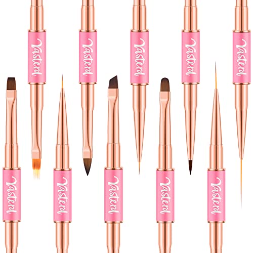 Yasterd Nail Art Brushes Set 5pcs Double-Ended Nail Brushes for Nail Art - color: Pink