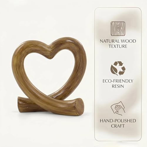 Lescafita Heart Decor Sculpture, Rustic Farmhouse Love Heart Statue Natural Home Decor for Living Room Shelf Desk Coffee Table, Housewarming Gift - color: Imitation Wood Grain