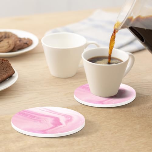 Pink Absorbent Coasters for Drinks Set of 4 with Gold Holder
