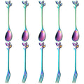 AnSaw 10-Pc Rainbow Mini Spoons & Forks Set, 4.7" - Leaf Handle - color: Rainbow