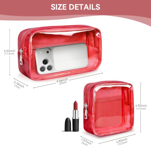 WLLWOO 2pcs Clear Makeup Bag Mini Cosmetic Pouch Travel Toiletry Organizer - color: 2pcs-Red