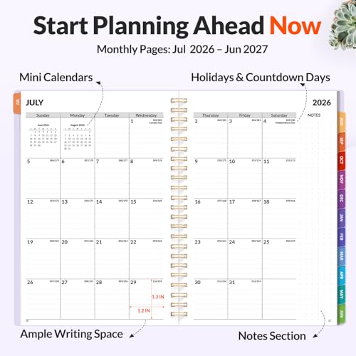 SUNEE Academic Planner 2026-2027 – Weekly & Monthly Planner, July 2026 to June 2027, 6.4"x8.3", Thick Paper, Tabs, Pockets, Bookmark, Spiral-Bound, Student Teacher Organizer, Purple - color: Purple