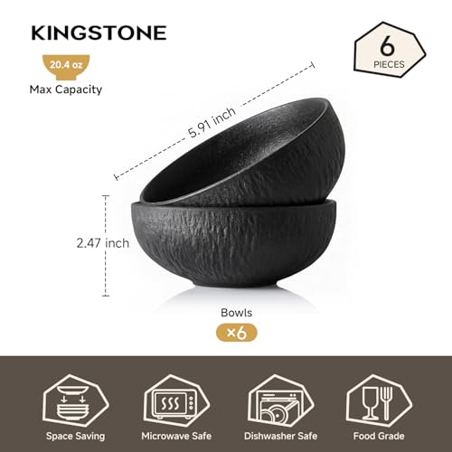 KINGSTONE Bowl Set of 6, 20.4 oz Matte Marble Pattern Stoneware Soup Bowls - size: 6 Pieces