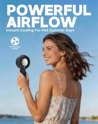 Portable Handheld Turbo Fan Foldable Personal Fans, 5 Gear Wind, 4000mAh Rechargeable Battery Operated, Up to 16 Working Hours, 3 IN 1 Small Hand Held Fan for Travel, Camping, Beach (Black) - color: Black
