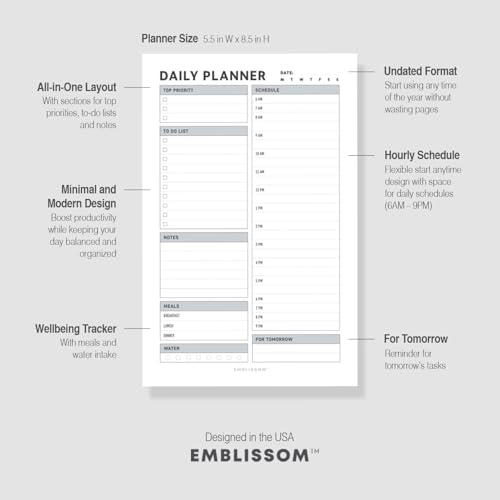 Daily Planner Notepad, 5.5 x 8.5" Tear-Off Pad – 70 Undated Sheets Focus-Enhancing Desktop Organizer with Hourly Schedule, To-Do List for Work, School (White, Checkbox, 1 Pack) - size: Checkbox, 1 Pack
