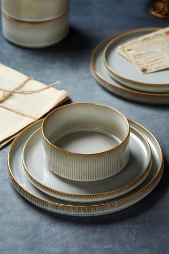Famiware Star Stoneware Dinnerware Sets for 8, Reactive Glaze Plates, Bowls - color: Cappuccino White
