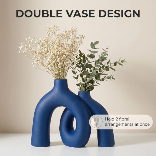 CEMABT Modern Nordic Boho Vase Set - Elegant Blue Matte Ceramic Home Decor for Living Room, Bookshelf, Mantel, Entryway Table & Console Décor | Shelf Decorations Easter Gift - color: Blue-1