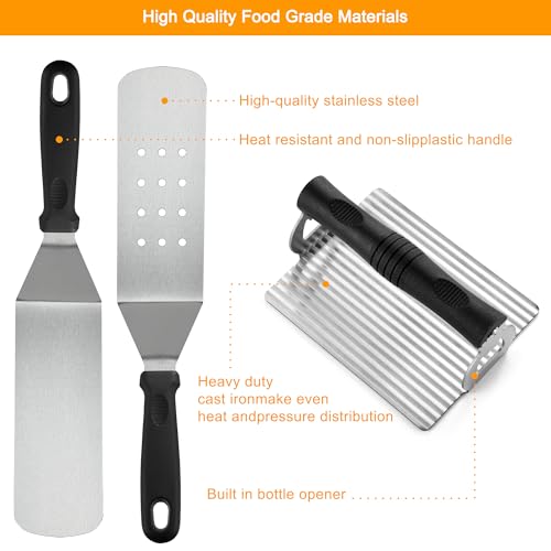 POLIGO 28PCS Griddle Accessories Kit, Flat Top Grill Accessories Set for Camp Chef, Grill Spatula Set with Enlarged Spatulas, Basting Cover, Scraper for Cooking Indoor or Outdoor Barbecue