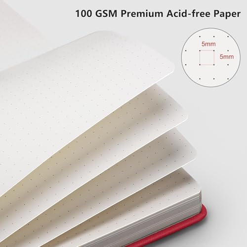 RETTACY Dotted Journal Notebook, 320 Numbered Pages, A5 (5.7'' × 8.3'') - color: Red
