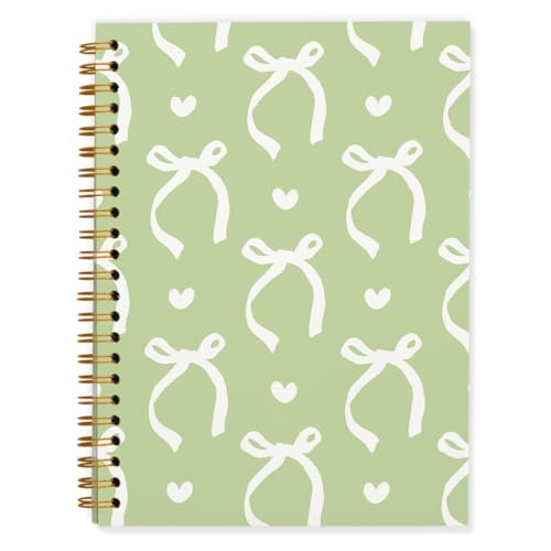 QUICQOD Cute Green Bow Spiral Notebook Journal for Women 5.5x8.3 Inch - color: Green2