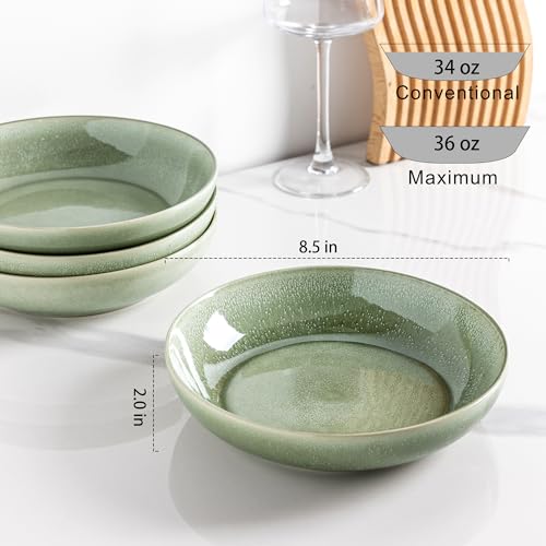AmorArc 8.5’’ Ceramic Pasta Bowls Set of 6, 36oz Large Stoneware Bowls Set - color: Olive Green, size: Set of 6