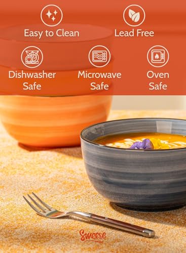Sweese Cereal Bowl - 20 Oz Soup Bowls Set of 6 for Cereal, Snack, Rice, Salad, Side Dishes, Porcelain Bowls for Kitchen Decor, LEAD & CADMIUM FREE, Multicolor, Hot Assorted Colors - color: Hot Assorted Colors, size: 20 Ounce