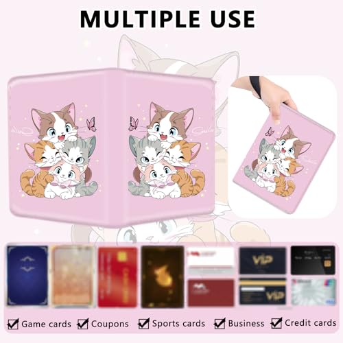4 Pocket Trading Card Binder, Holds 400 Cards, Zipper Binder - color: Cute four kittens