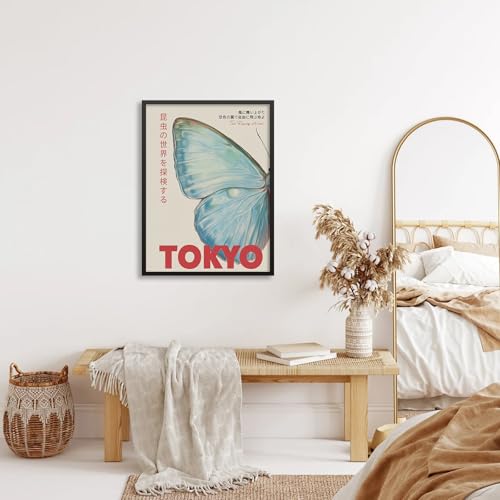 Japanese Nature Butterfly Poster Modern Minimalist Tokyo Art Wall Art Vintage Animal Aesthetic Canvas Prints 08x10 inch Black Framed for Bedroom Dorm Wall Decor - color: Trendy 1-BFramed, size: 10"L x 8"W
