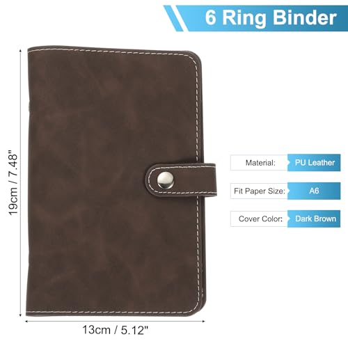 PATIKIL A6 PU Leather Binder Cover 6 Ring Loose Leaf Dark Brown - color: Dark Brown, size: A6