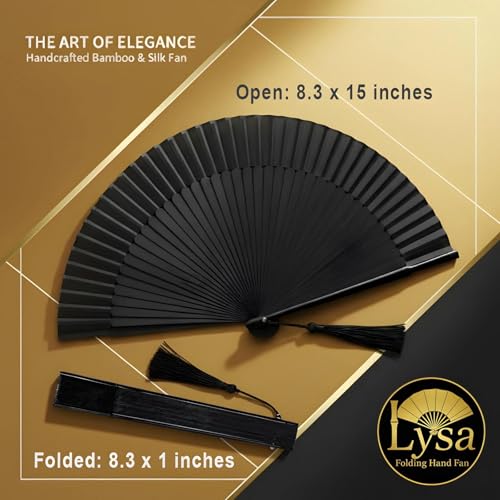 Lysa Hand Fan for Women Foldable - Portable Folding Japanese Chinese Fan - for Hot Flashes, Summer Cooling, Festivals, Church, Dancing (Solid Black) - color: Solid Black