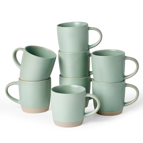 famiware Coffee Mugs Set of 8, Milkyway 13 oz Ceramic Cup Set with Handle - color: Milkyway-Light Green, size: 8 Count (Pack of 1)