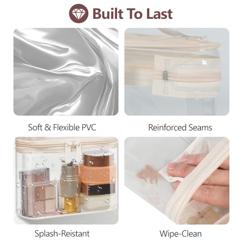 PACKISM Clear Makeup Bag for Travel - TSA Approved Toiletry Bag, 2 Beige - color: Bright Beige, size: Mixed Size Series (1 Medium + 1 Large)