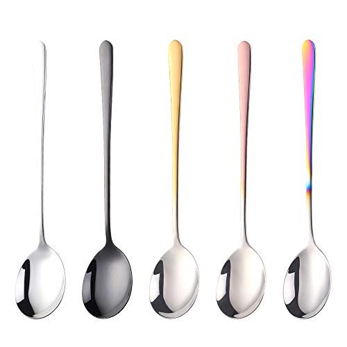 Buyer Star 5-pieces 5 Color Nice Dinner Table Spoons 8-Inch Stainless Steel Metal Korean Soup Spoons - color: 5 color-B