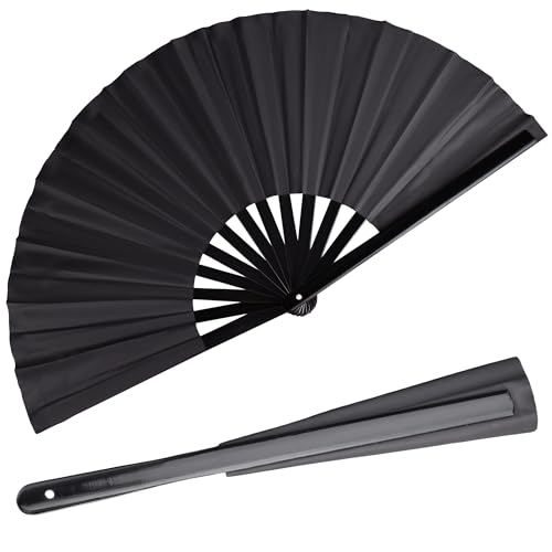 Folding Hand Fan with Bamboo for Women Men, Chinese Japanese Rave Fan Hand Fans for Festival, Dance, Gift, Performance, Decorations (Bamboo fan black 2p) - color: Bamboo fan black 2p