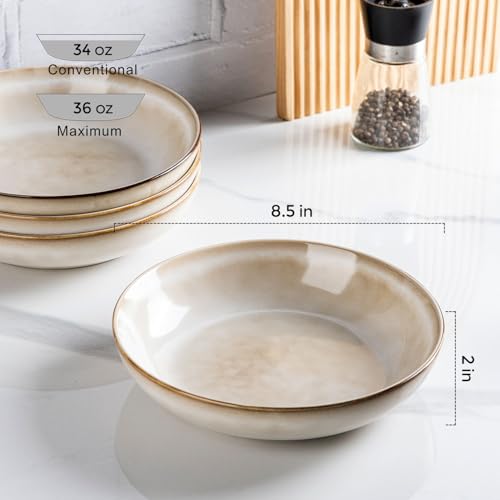 AmorArc 8.5’’ Ceramic Pasta Bowls Set of 6, 36oz Large Stoneware Bowls Set - color: Cappuccino, size: Set of 6