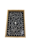 Decorative Wooden Serving Tray with Mother of Pearl Inlay Handcrafted Rectangle Coffee Table Tray Kitchen & Home Décor