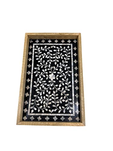 Decorative Wooden Serving Tray with Mother of Pearl Inlay Handcrafted Rectangle Coffee Table Tray Kitchen & Home Décor