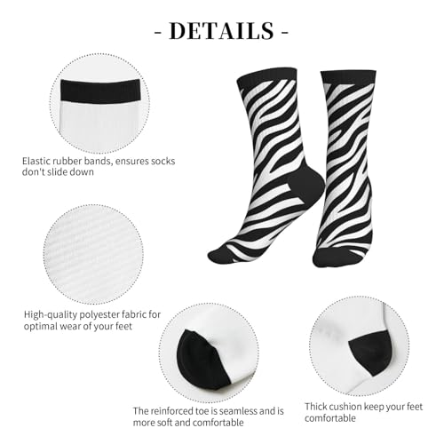 Crew Athletic Socks Funny Crazy Casual Sports Novelty Dress Socks for Women Men Running Hiking - color: Zebra Print Black White