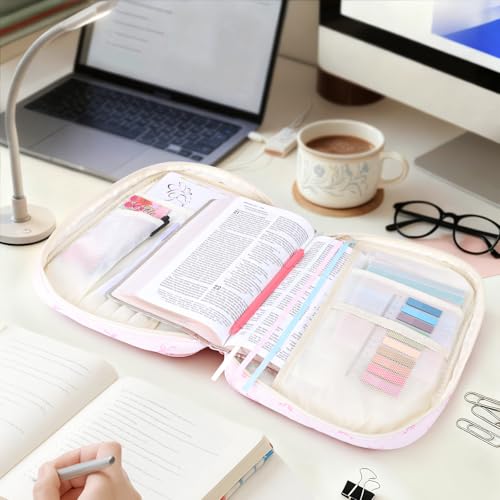 XKDOUS Bible Cover for Women Bible Bag Kit Church Book Holder Carrying Case - color: Pink Bow