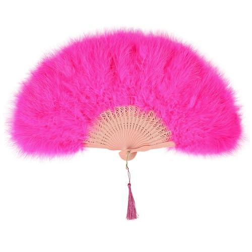 whitefeather Vintage Feather Hand Fan, 17.7 x 11.8 inches, Marabou Feathers, 1920s Style for Costume Parties, Tea Parties - color: Hot Pink