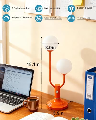 Lightdot Orange Table Lamp Dimmable Vintage Globe Lamp G9 2 Bulbs Included - color: 03-Orange-Globe-2U
