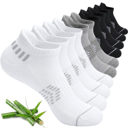 floconssy Ankle Socks for Women, Bamboo Viscose Cushioned Running Socks - color: 5 Pairs (2black+2white+1grey), size: 9-11