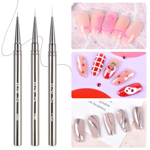 KADS Fine Liner Nail Brush Metal Handle Nail Painting Design Brush Drawing Pen 6mm 9mm 12mm 15mm 18mm (Set of 5Pcs) - color: Set of 5Pcs (All Sizes)