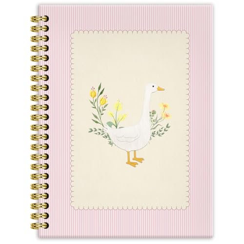 BRRNYOI Pink Floral Goose Notebook Journal 5.5x8.3, Goose Lover Gifts Journal, Animal Lover Gifts for Women, Preppy Cute Geese Wildflower Hardcover Spiral Notebooks for Note Taking