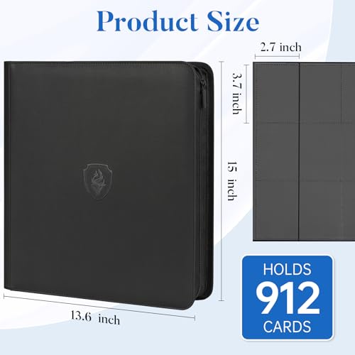 Premium Zip Card Binder 12 Pocket, Fabmaker 912 Pocket Trading Card Binder - color: Black, size: 12 Pocket - 15" x 13.6"