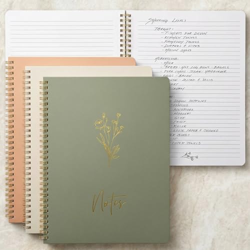 Aesthetic Spiral Notebook Set of 3 For Women 10.5 x 8 - College Ruled - color: sage-pink-beige, size: Large 10.5x8